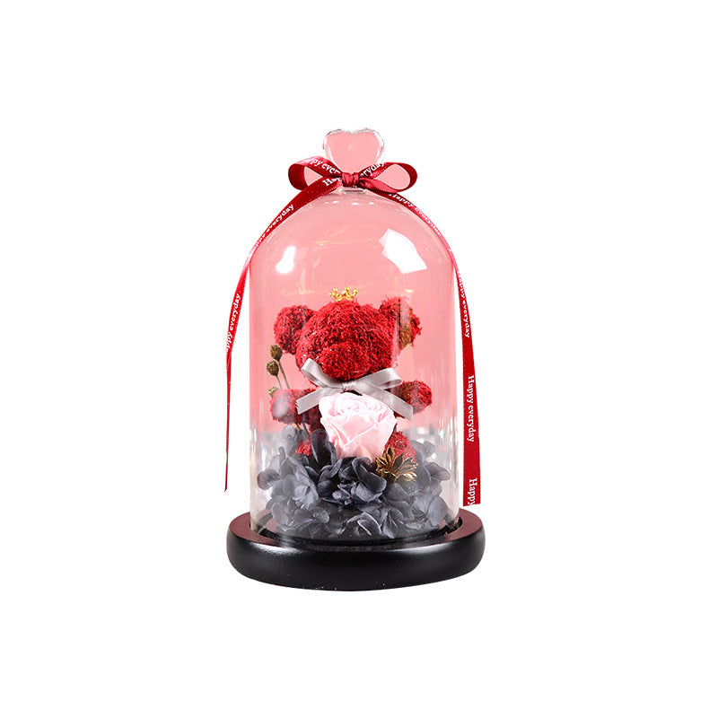 Florist Gift Box Flowers Eternal Flower Glass Cover Bear Rose