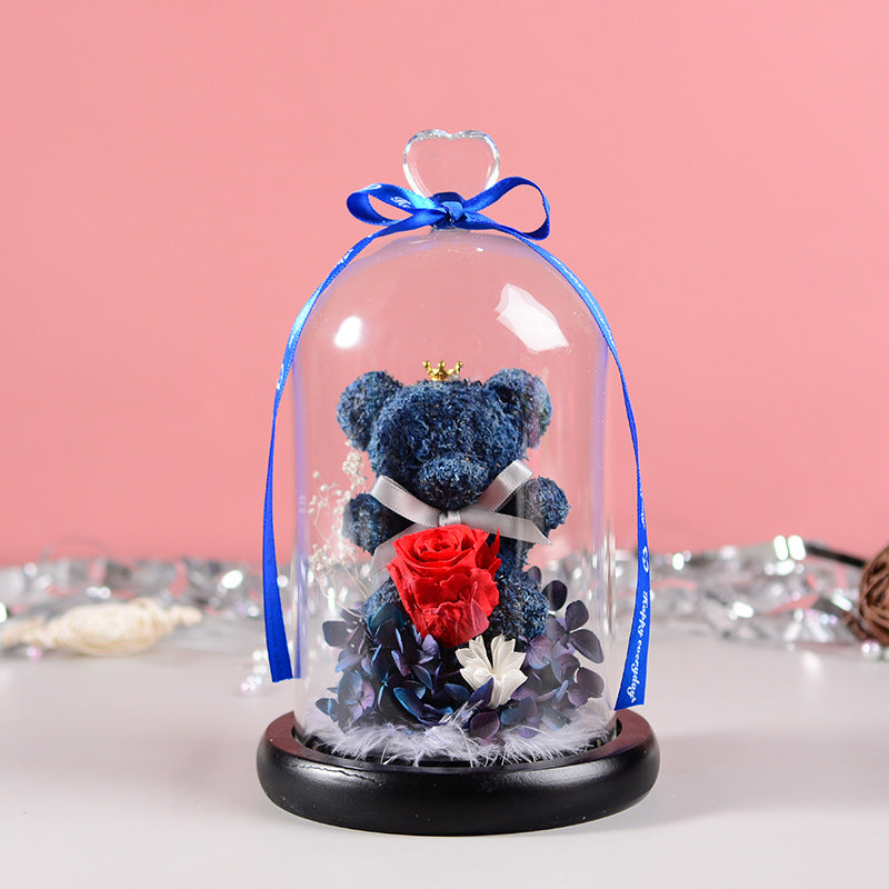 Florist Gift Box Flowers Eternal Flower Glass Cover Bear Rose